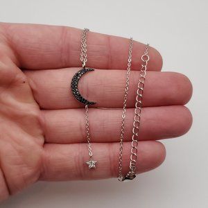 20 Inch 925 Sterling Silver Light And Dark CZ Moon And Star Necklace